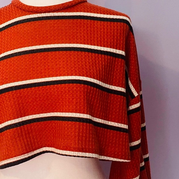 Publik orange striped cropped waffle Henley top - Picture 4 of 4
